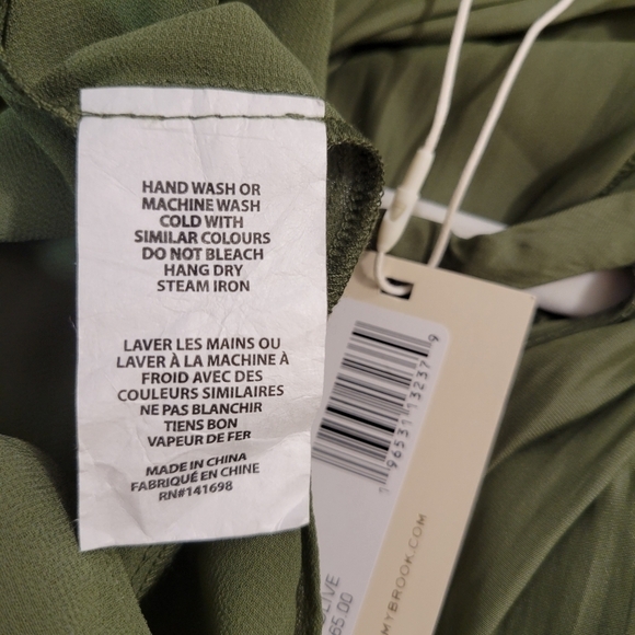 NWT Ramy Brook Olive Green Bell Sleeve Smocked Mara Dress - Picture 8 of 8